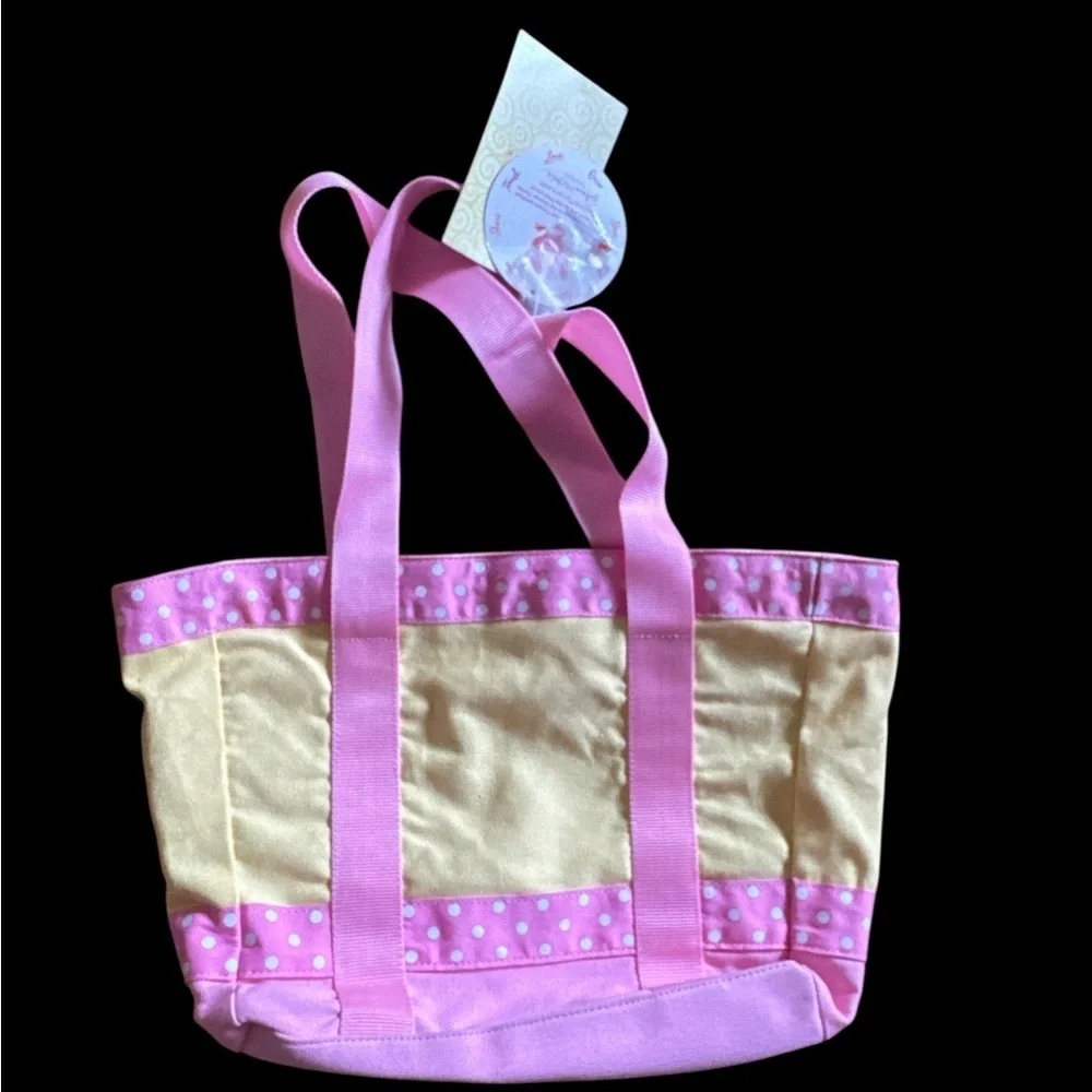 Y2K NOS Quacker Factory Yellow Pink Polka Dot Easter Spring Tote Bag Easter Tote